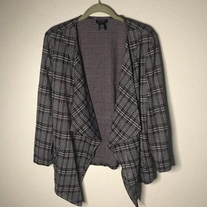 Soho purple back plaid open cardigan pockets M